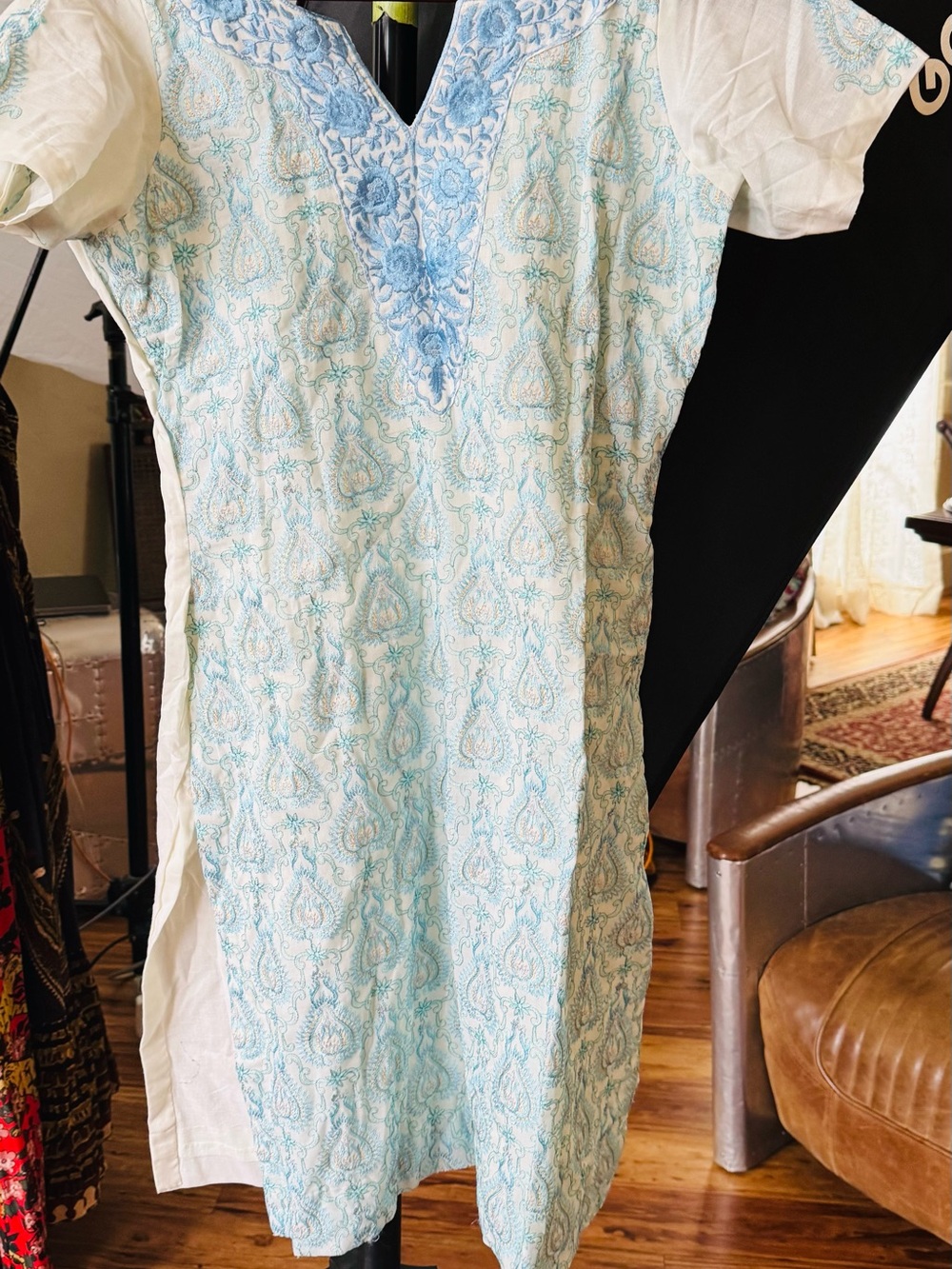 Light Blue Embroidered Cotton Salwar Kurta